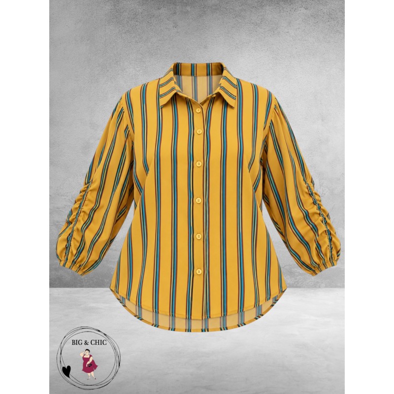 FRENZI Blouse Mouwdetail Oker/Bruin/Petrol