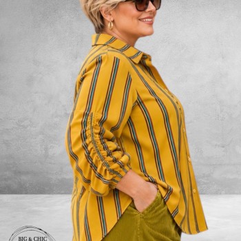 FRENZI Blouse Mouwdetail Oker/Bruin/Petrol