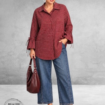 FRENZI Blouse Flanel Ruit Bordeaux