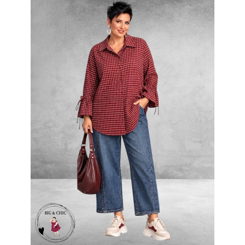 FRENZI Blouse Flanel Ruit Bordeaux