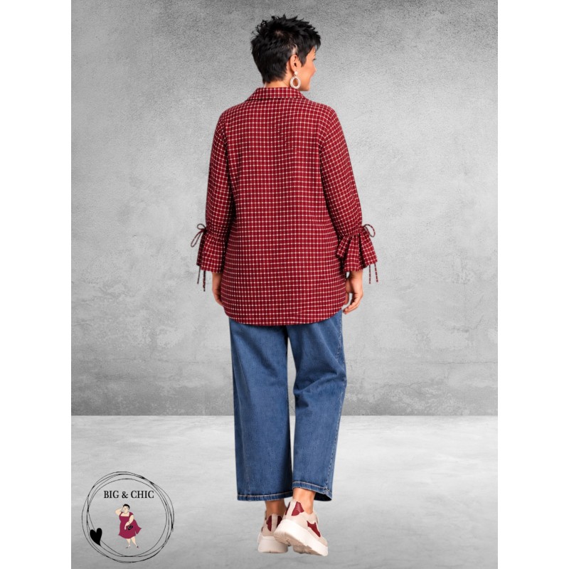 FRENZI Blouse Flanel Ruit Bordeaux
