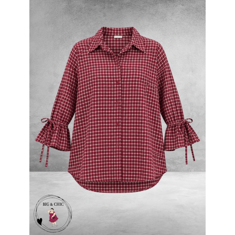 FRENZI Blouse Flanel Ruit Bordeaux