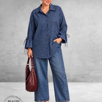 FRENZI Blouse Flanel Ruit Bruin/Blauw