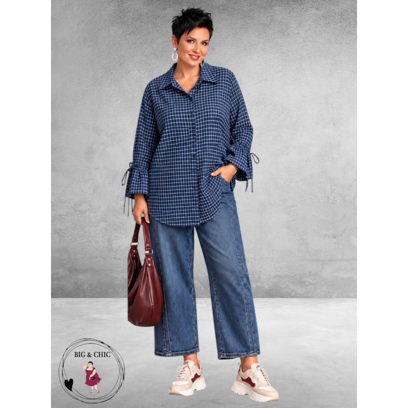 FRENZI Blouse Flanel Ruit Bruin/Blauw