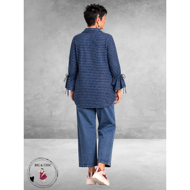 FRENZI Blouse Flanel Ruit Bruin/Blauw