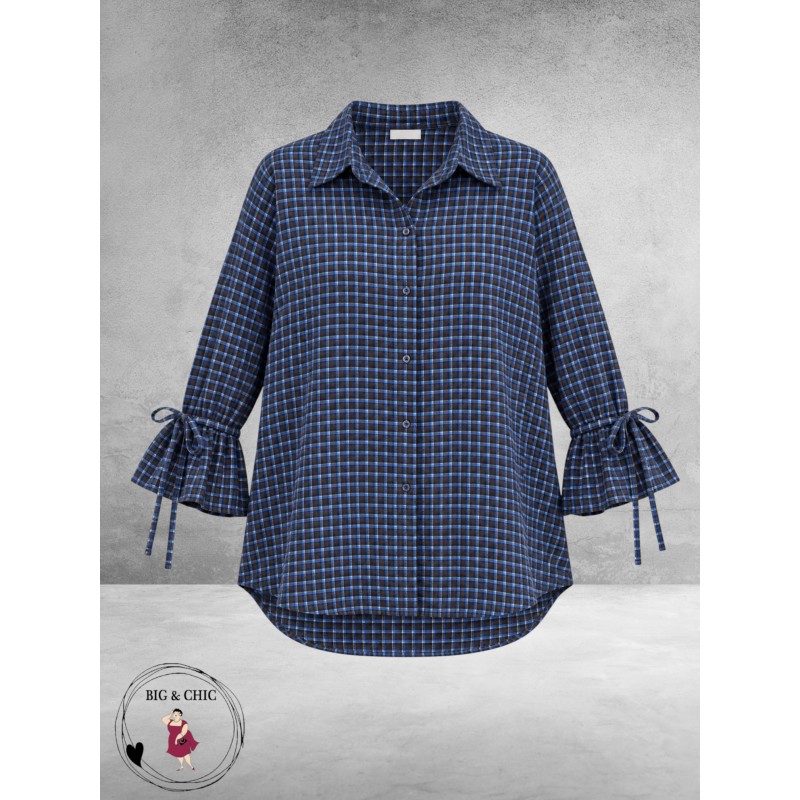 FRENZI Blouse Flanel Ruit Bruin/Blauw