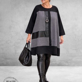 FRENZI Tuniek Zwart/Grijs Leerlook Details