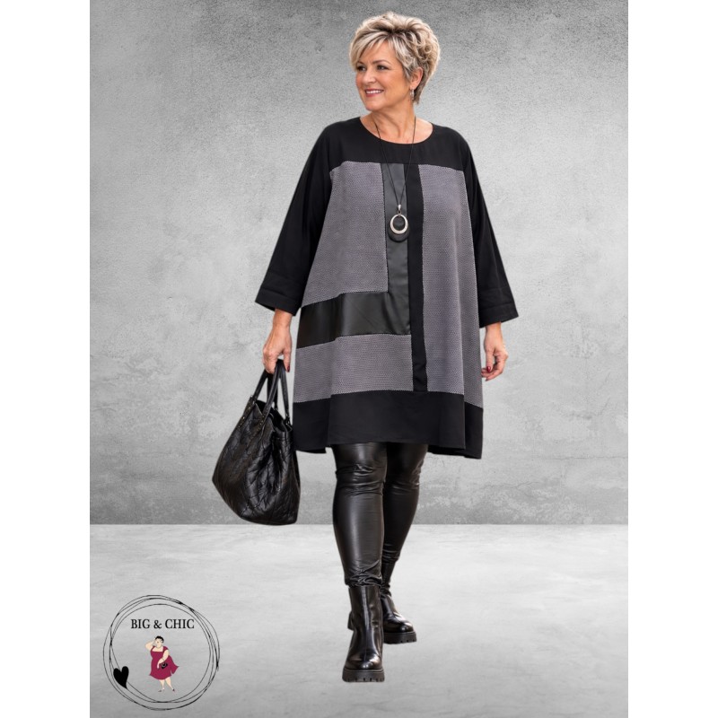 FRENZI Tuniek Zwart/Grijs Leerlook Details