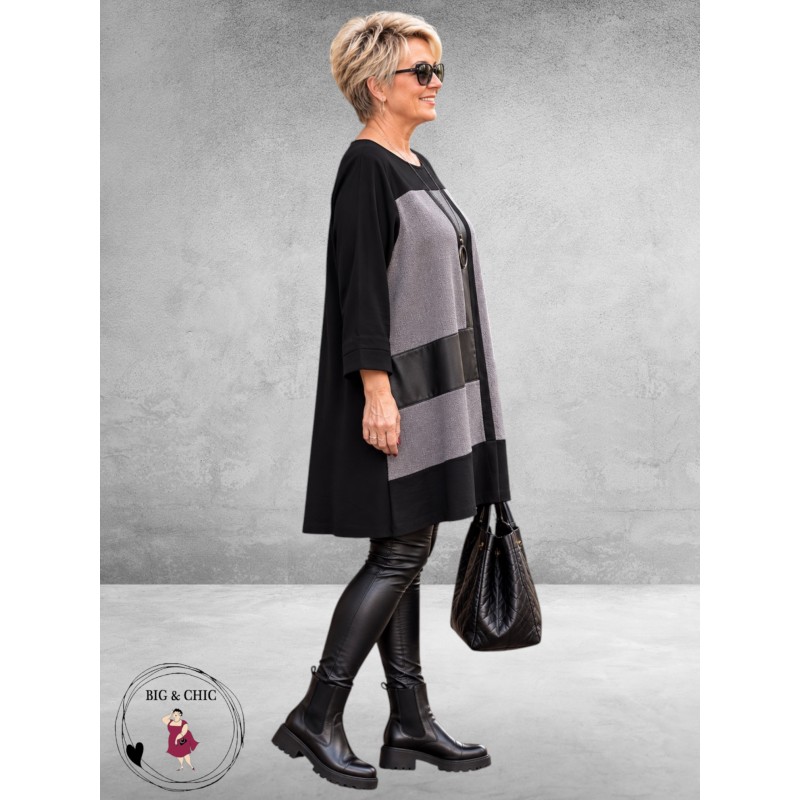 FRENZI Tuniek Zwart/Grijs Leerlook Details
