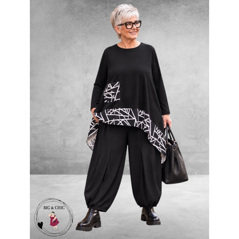 FRENZI Tuniek Asymmetrisch Zwart/Wit 