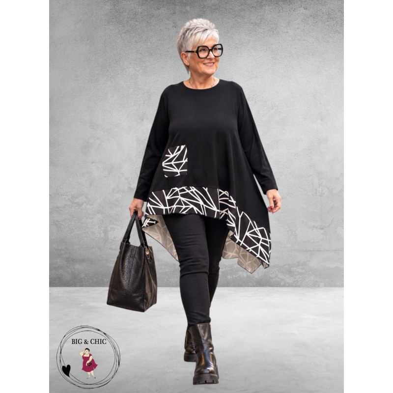 FRENZI Tuniek Asymmetrisch Zwart/Wit 