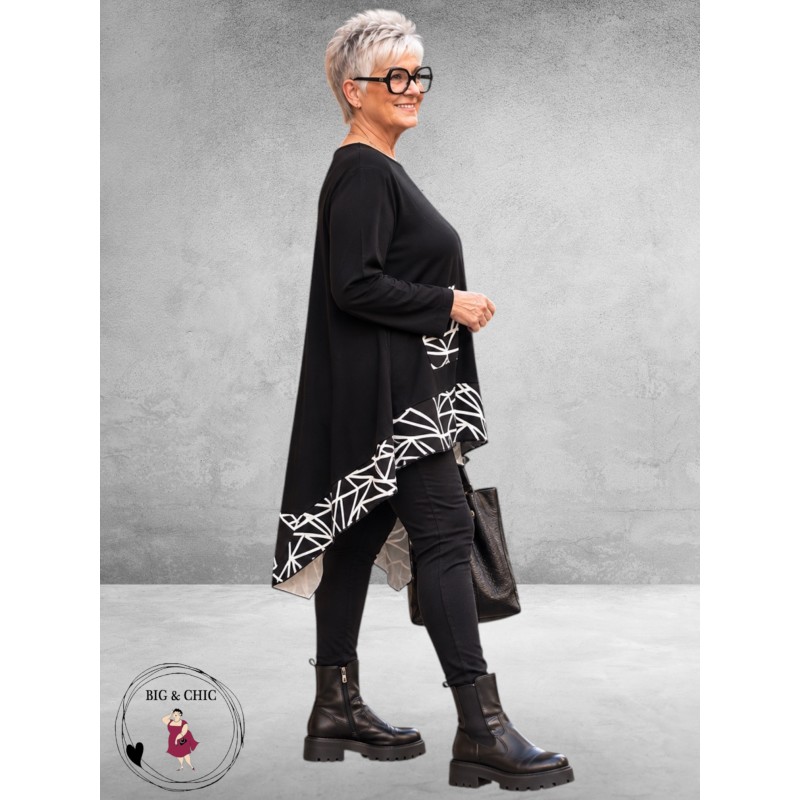 FRENZI Tuniek Asymmetrisch Zwart/Wit 