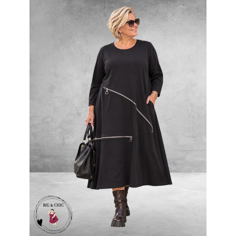 FRENZI Jurk Zwart Met Ritsdetails