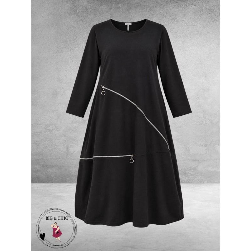 FRENZI Jurk Zwart Met Ritsdetails