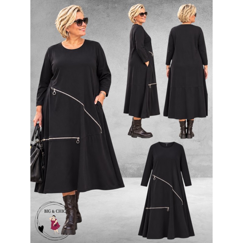 FRENZI Jurk Zwart Met Ritsdetails