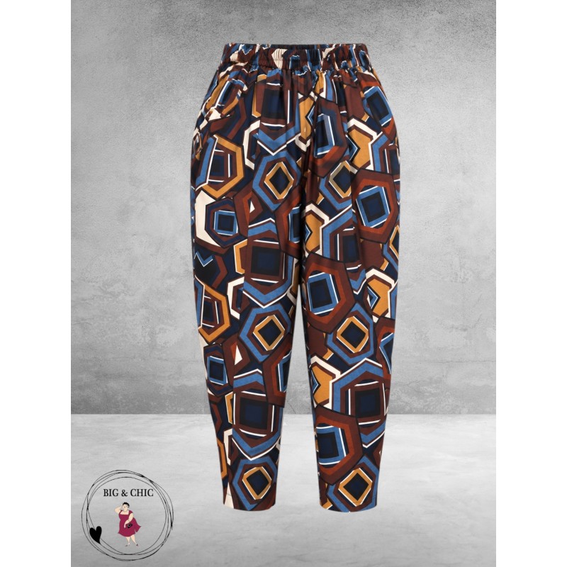 FRENZI Broek Retro Bruin/Roest/Blauw