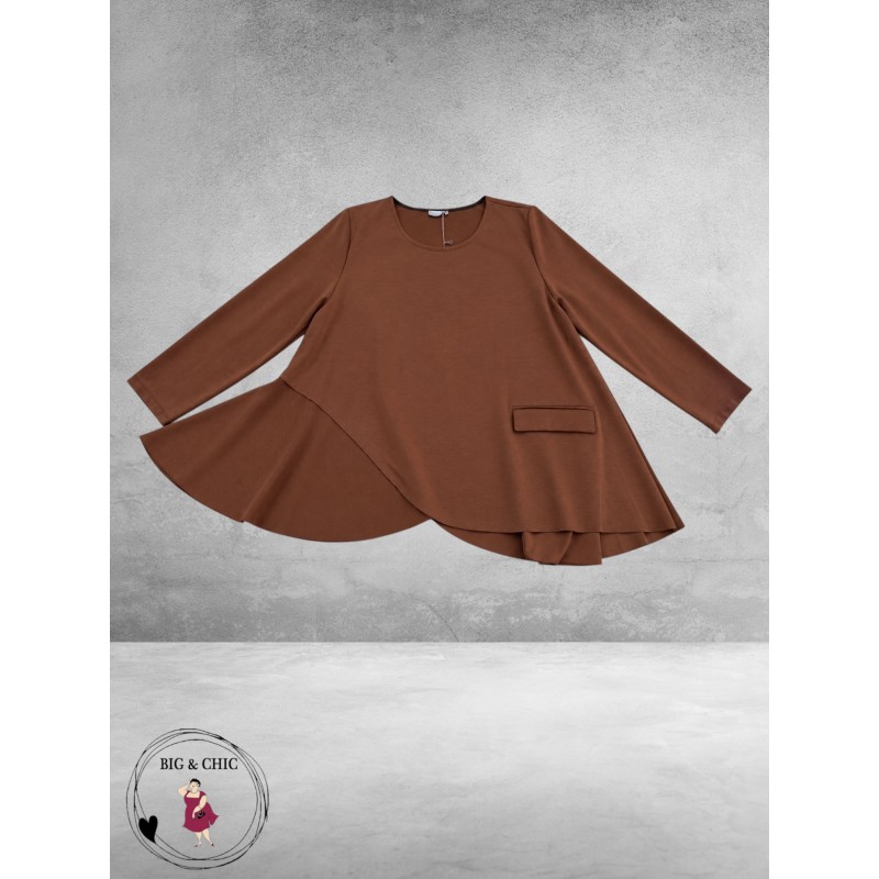 FRENZI  Shirt Asymetrisch A-Lijn Jersey Bruin