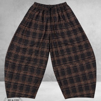 FRENZI Broek Ballon Ruit Bruin/Zwart/Flanel