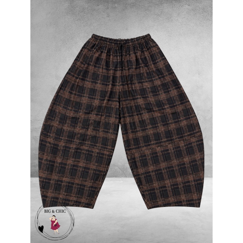 FRENZI Broek Ballon Ruit Bruin/Zwart/Flanel