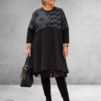 FRENZI Jurk/Tuniek Zwart/Grijs Jersey A-lijn