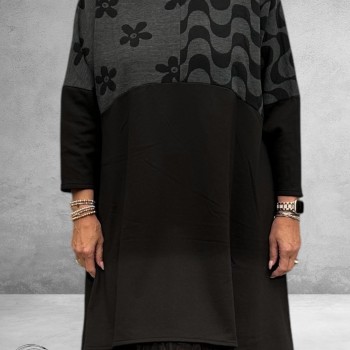 FRENZI Jurk/Tuniek Zwart/Grijs Jersey A-lijn