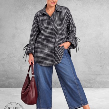FRENZI Blouse Flanel Ruit Blauw/Creme