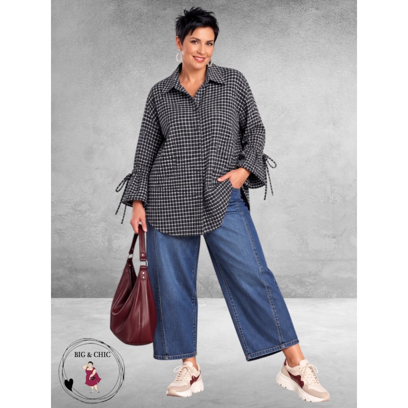 FRENZI Blouse Flanel Ruit Blauw/Creme