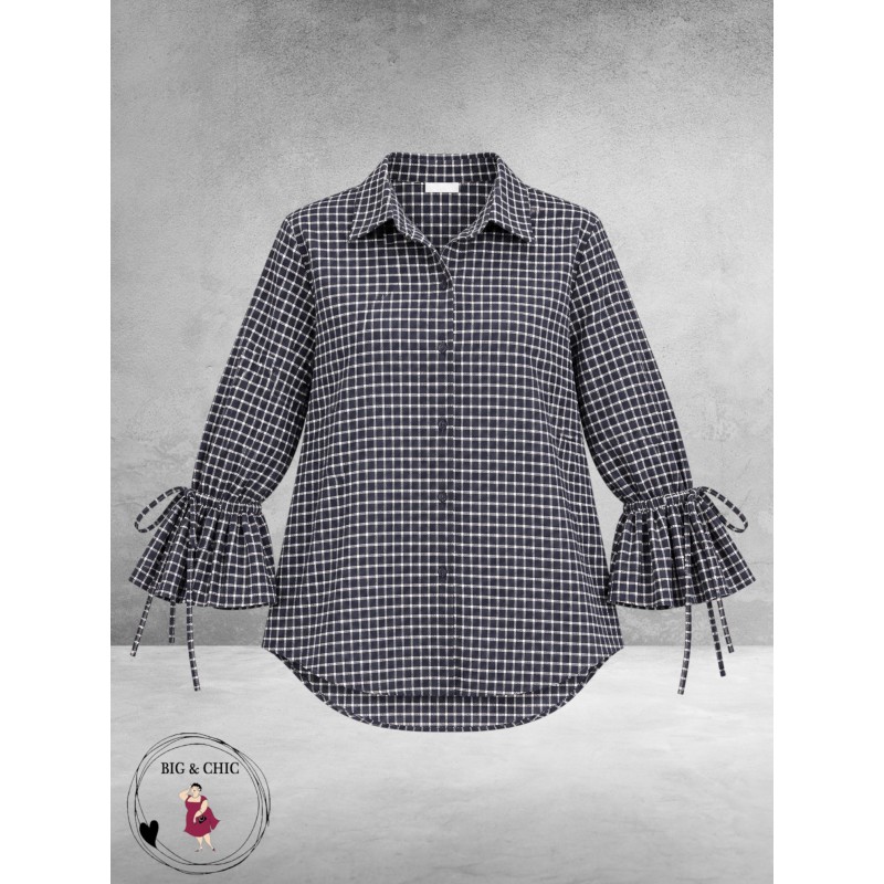 FRENZI Blouse Flanel Ruit Blauw/Creme