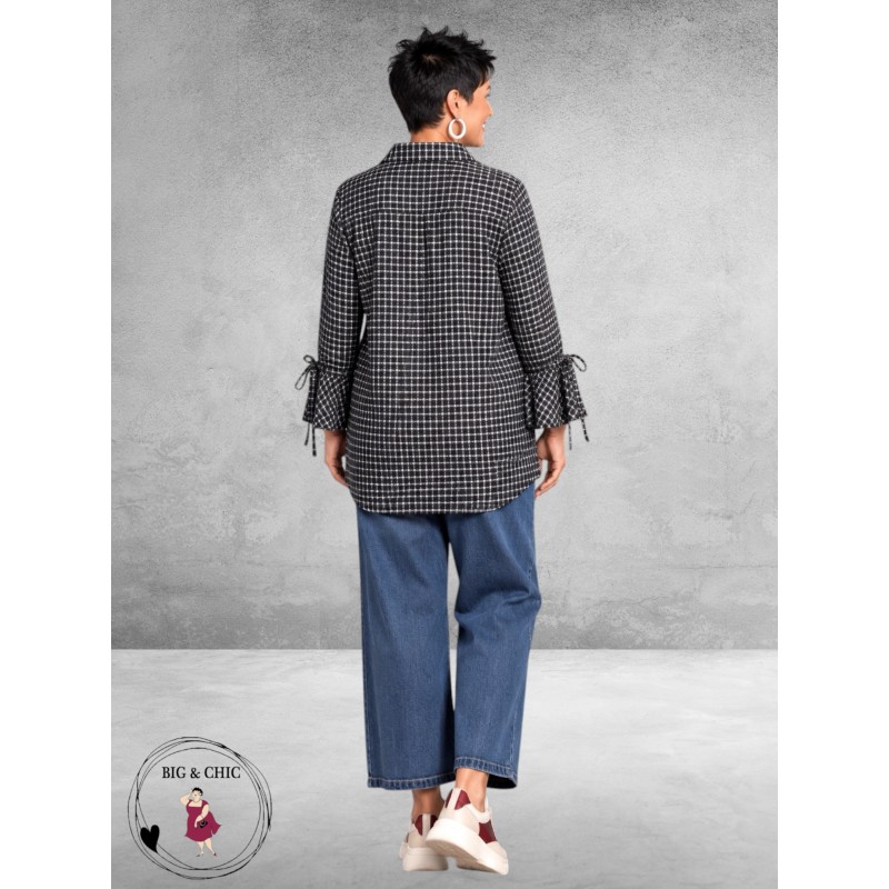 FRENZI Blouse Flanel Ruit Blauw/Creme