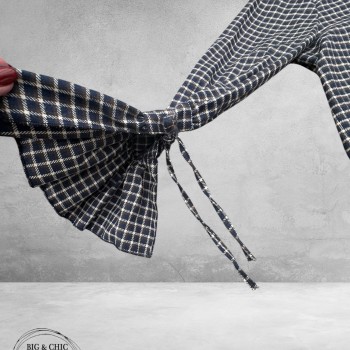 FRENZI Blouse Flanel Ruit Blauw/Creme