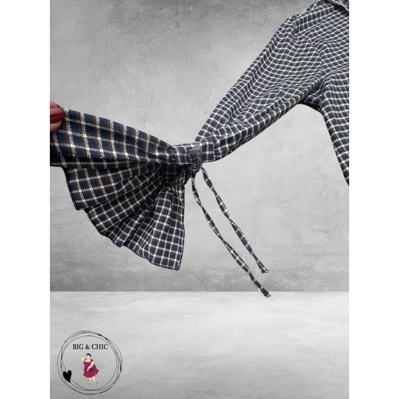 FRENZI Blouse Flanel Ruit Blauw/Creme