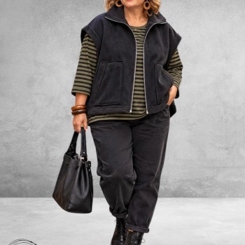 FRENZI Bodywarmer Velours/Teddy Zwart