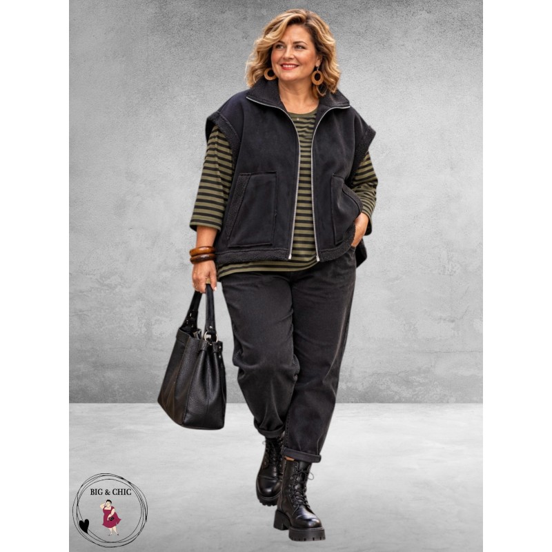 FRENZI Bodywarmer Velours/Teddy Zwart
