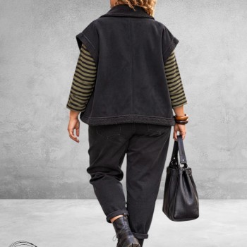 FRENZI Bodywarmer Velours/Teddy Zwart
