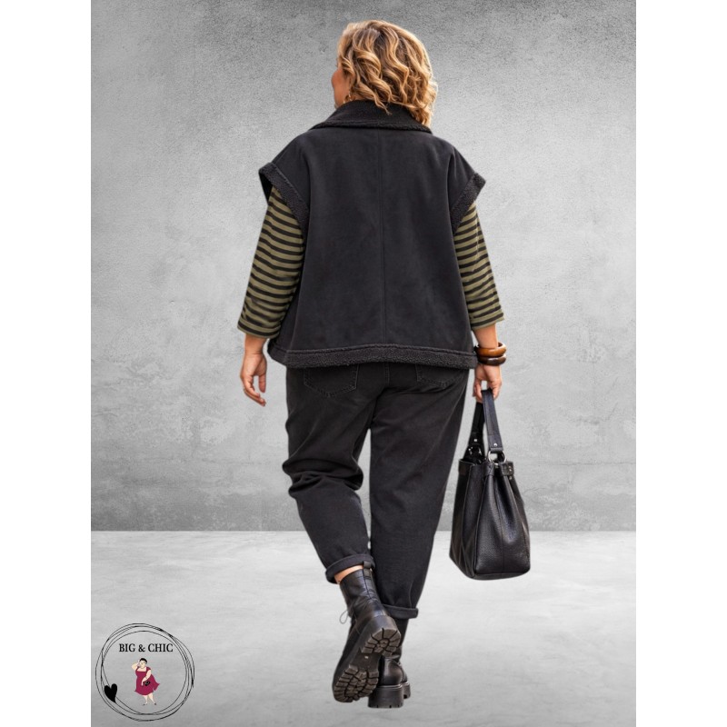 FRENZI Bodywarmer Velours/Teddy Zwart
