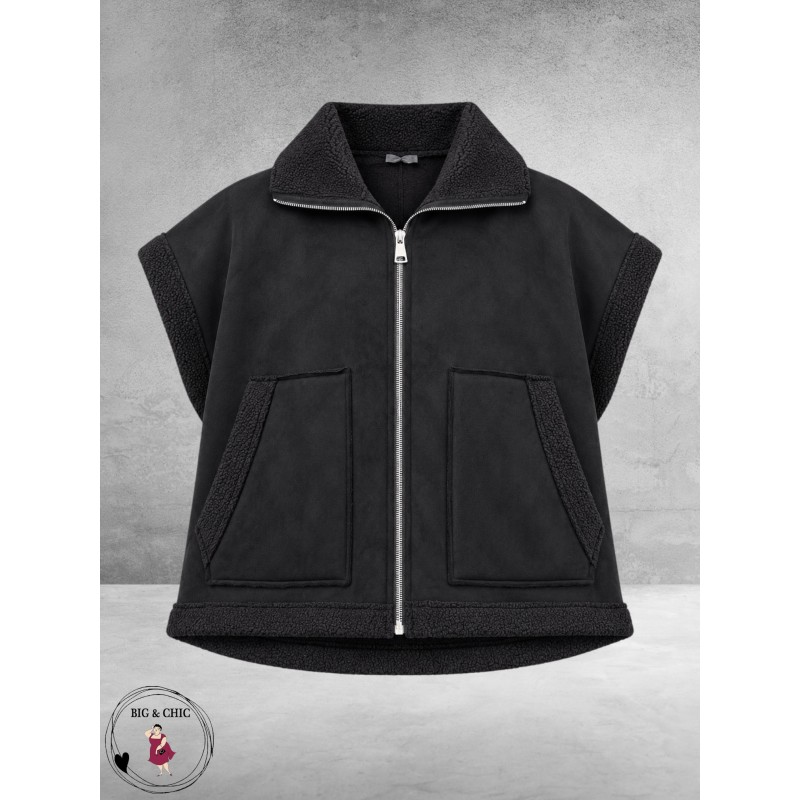 FRENZI Bodywarmer Velours/Teddy Zwart