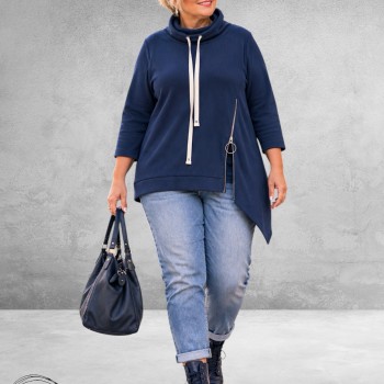 FRENZI Sweater Corduroy Asymmetrisch Blauw