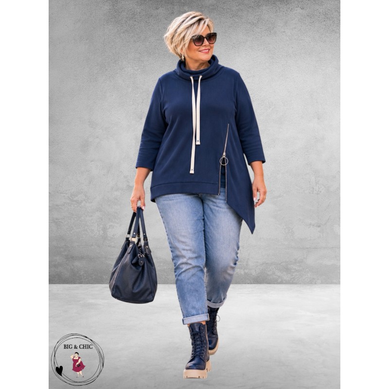 FRENZI Sweater Corduroy Asymmetrisch Blauw