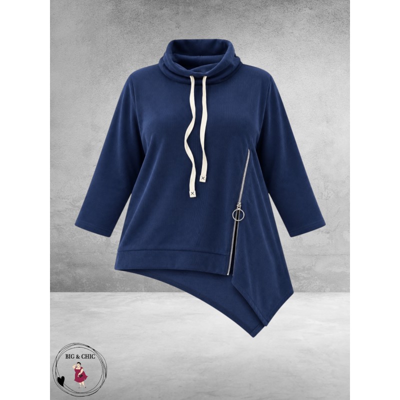 FRENZI Sweater Corduroy Asymmetrisch Blauw