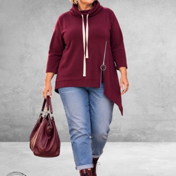 FRENZI Sweater Corduroy Asymmetrisch Bordeaux