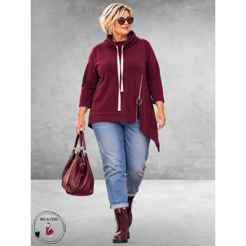 FRENZI Sweater Corduroy Asymmetrisch Bordeaux