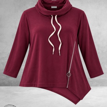 FRENZI Sweater Corduroy Asymmetrisch Bordeaux