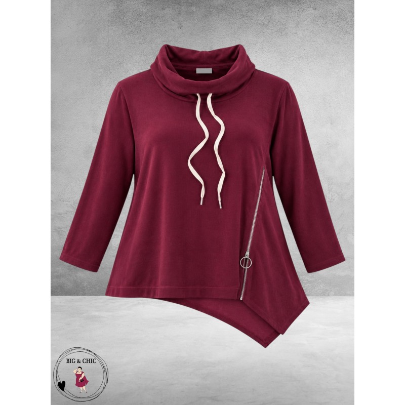 FRENZI Sweater Corduroy Asymmetrisch Bordeaux