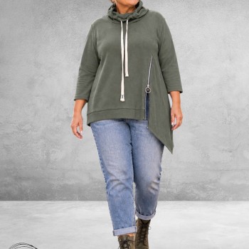 FRENZI Sweater Corduroy Asymmetrisch Olijf