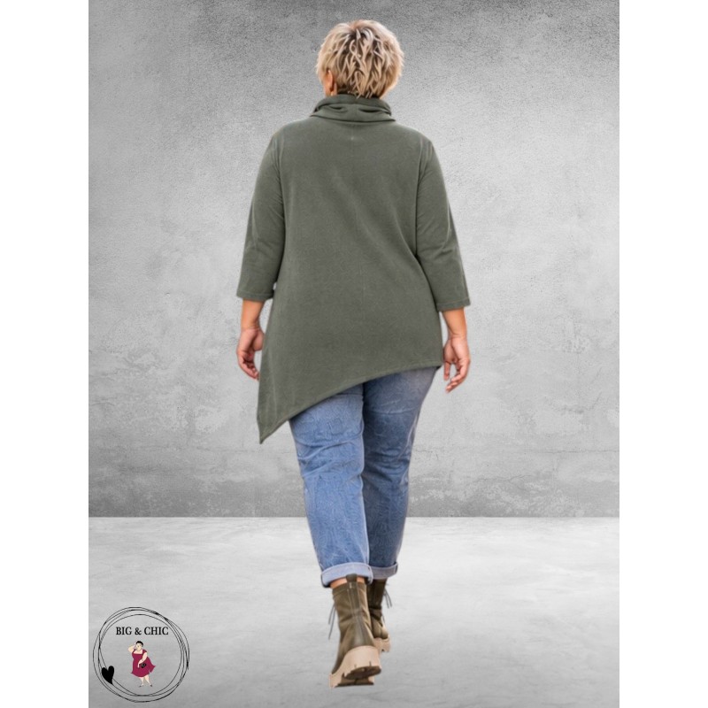 FRENZI Sweater Corduroy Asymmetrisch Olijf