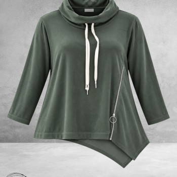 FRENZI Sweater Corduroy Asymmetrisch Olijf