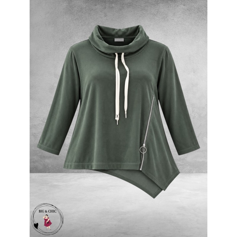 FRENZI Sweater Corduroy Asymmetrisch Olijf