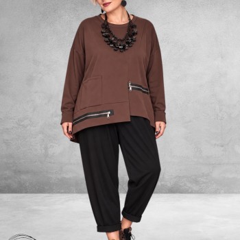 FRENZI Shirt Jersey Ritsdetail Bruin