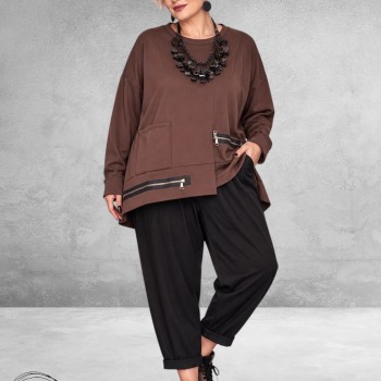 FRENZI Shirt Jersey Ritsdetail Bruin