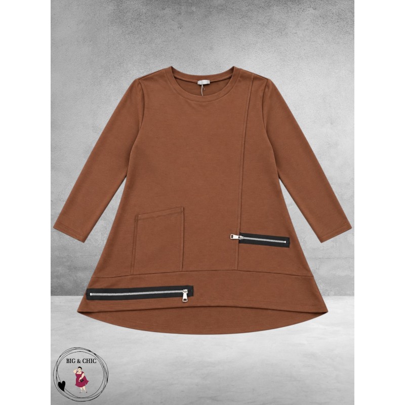 FRENZI Shirt Jersey Ritsdetail Bruin